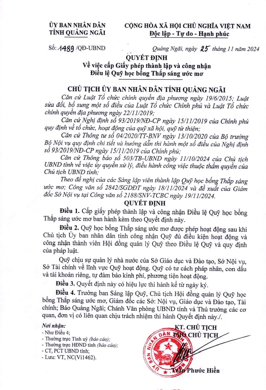 Giấy phép thành lập Quỹ